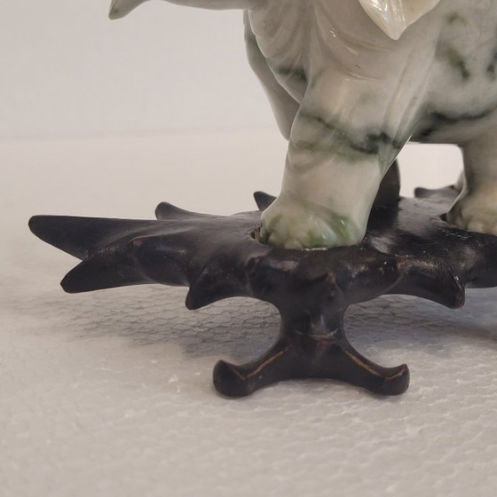 Image 1 of Pair of elephant paperweights, veined marble, 80’s - France