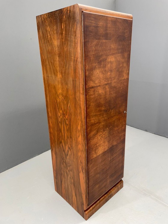 Image 1 of Restored Art Deco Wardrobe with Hanging Rail, Walnut Veneer, Czechoslovakia, 1930s