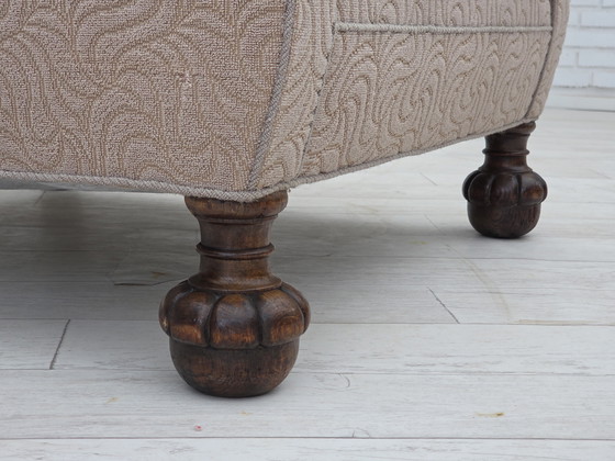 Image 1 of 1950s Danish Art Deco Armchair, Quality Beige Furniture Wool, Oak Wood Legs