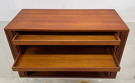 Image 1 of Teak Tambour Door Cabinet By Kai Kristiansen For Feldballes