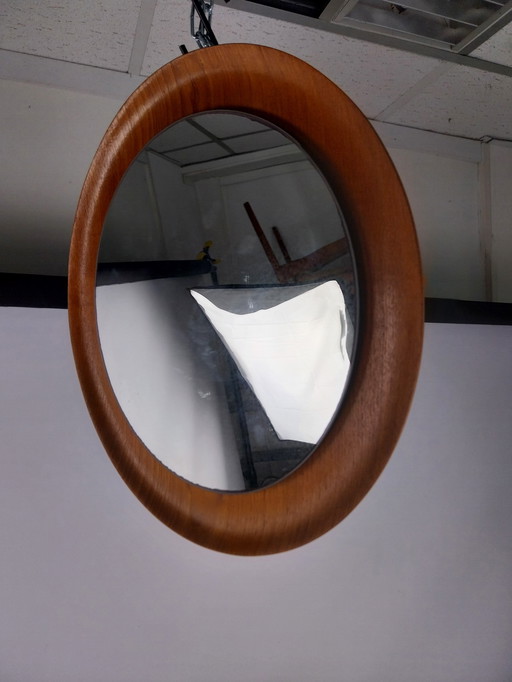 1 X Miroir danois en teck. 1960's 39Cm de diamètre.