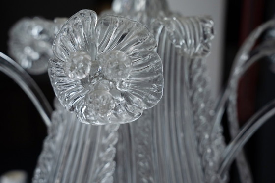 Image 1 of Vintage kroonluchter van helder Murano-glas uit de jaren 1940, een klassiek Italiaans kunstglas.