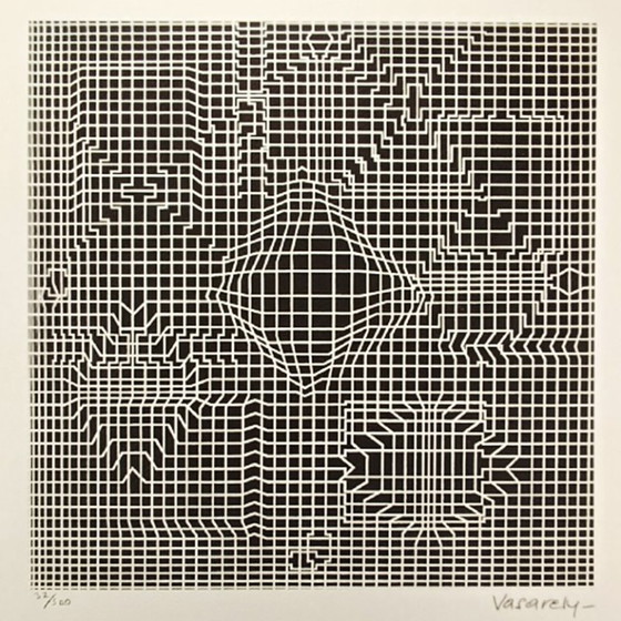 Image 1 of Lithografie van Victor Vasarely uit de jaren 70, gelimiteerde oplage en nummering.