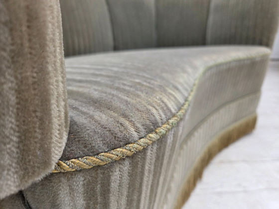 Image 1 of 1970s, Danish 2-seater curved sofa, original furniture velour, beech wood.