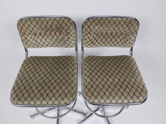 Image 1 of Set di 2 sgabelli da bar vintage con tappezzeria rétro, anni '70