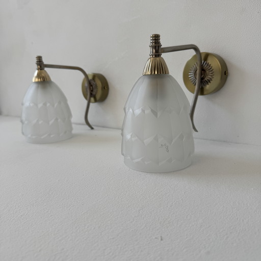 PAIRE D’ANCIENNES APPLIQUES VERRE MOULE VINTAGE