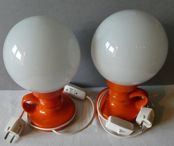 Image 1 of 2 lampes de table, Allemagne, SpaceAge, années 60-70, céramique, verre ballon