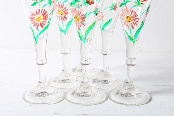 Image 1 of Juego de 6 copas de jerez de diseño floral, raras, de mediados de siglo / Italia / década de 1960