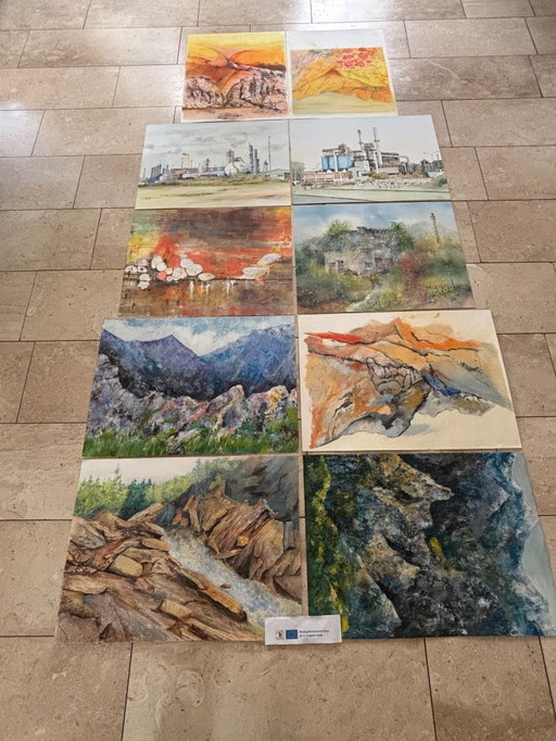 10x landscapes, acrylic on paper, unframed