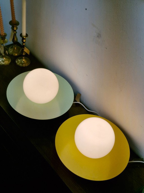 Space Age 'UFO' Ceiling Lights Set Yellow & Mint Green – Metal (photo 8 of 10)