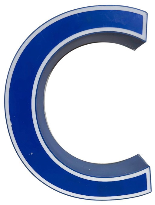 Vintage Blue Plastic Illuminated Letter C , 1970s