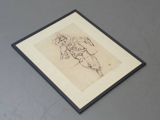 Image 1 of Lithografie Clown / Harlekijn van A. Hürlimann, beperkte oplage, jaren 70