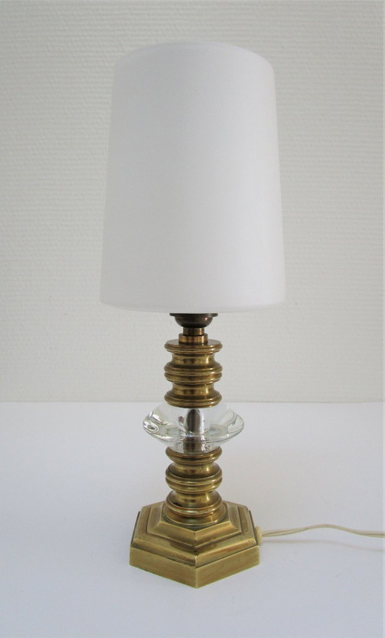 Image 1 of vintage opaline crystal bronze lamp