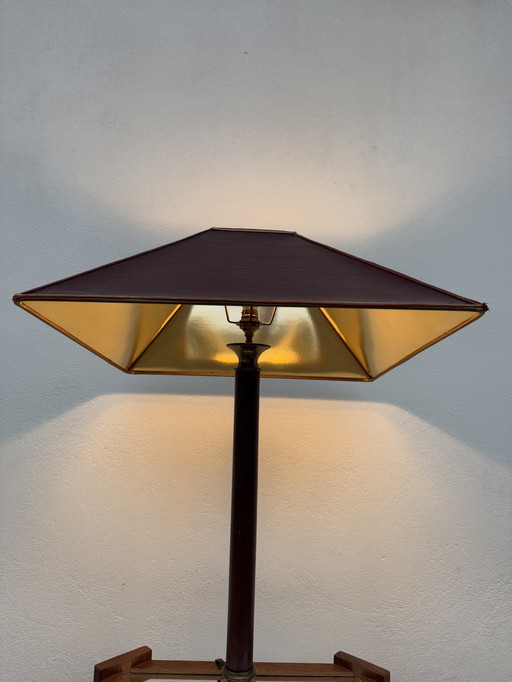 Grande lampe teck et bronze années 70