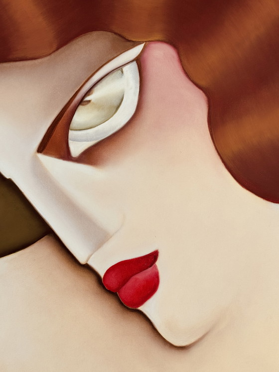 Image 1 of Large Art Deco oil on canvas – Stylized woman signed Ardoon (circa 1980) – 100 x 65.5 cm