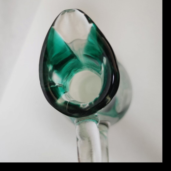 Handgeblazen kunstglazen kan uit het midden van de 20e eeuw in turquoise groen – organische, vrije vorm (photo 10 of 12)