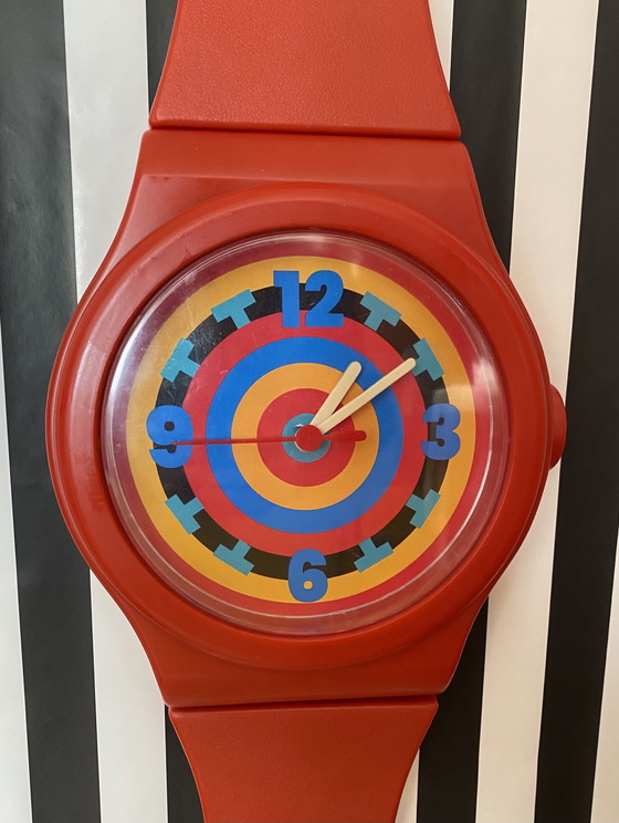 Image 1 of Neos wandklok, Memphis-stijl, design uit de jaren 90, zilver en blauw