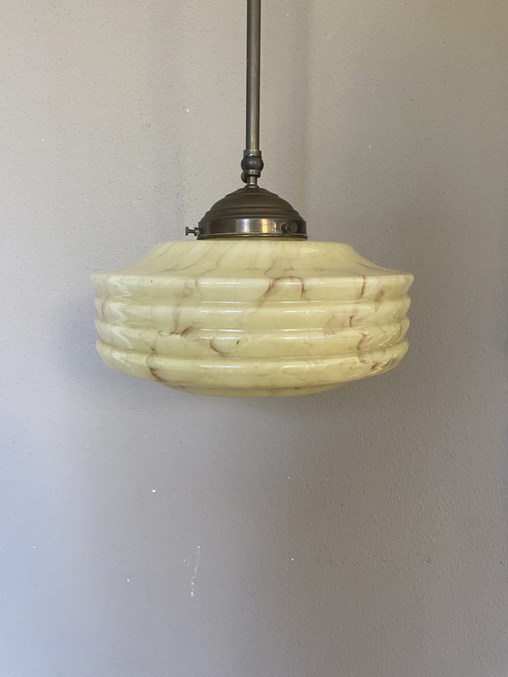 Image 1 of Lampada da soffitto vintage art déco in vetro marmorizzato