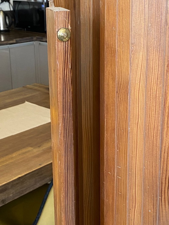 Image 1 of Vintage 1950s freestanding, foldable wooden screen in the style of Baumann.