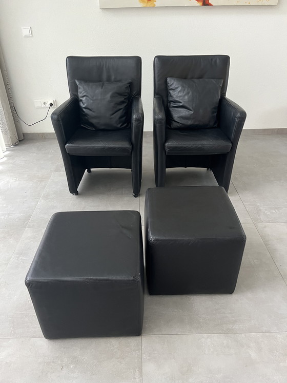 Image 1 of 2 x Hukla stoel en 2 x poef/hocker