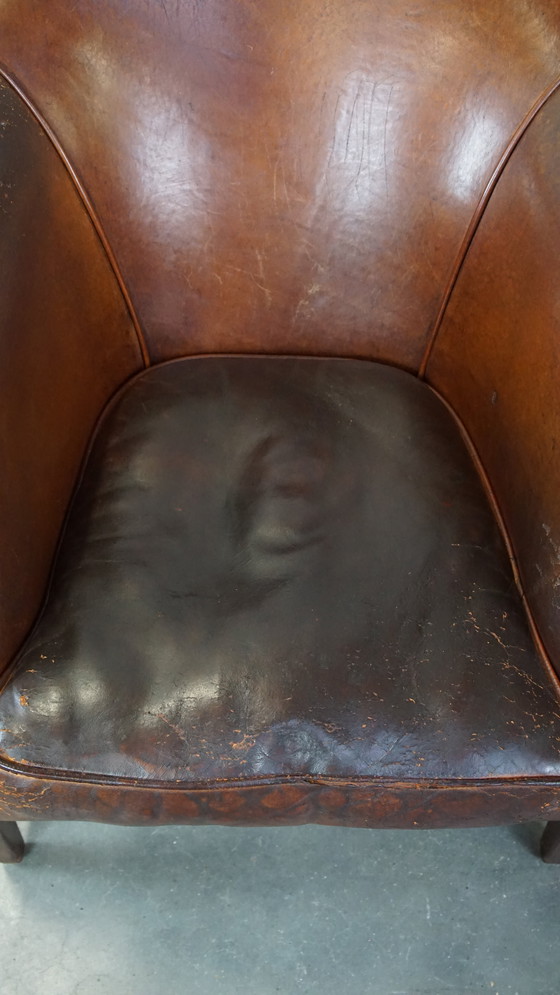 Image 1 of Vintage Clubfauteuil Gemaakt Van Schapenleer