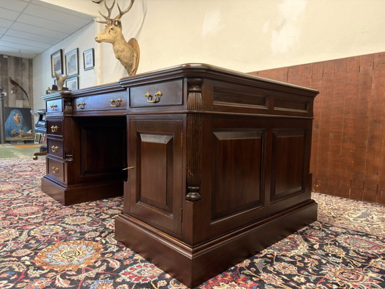 Scrivania da Partner Vintage Inglese Classica – Scrivanie, Leather, Wood (photo 6 of 20)