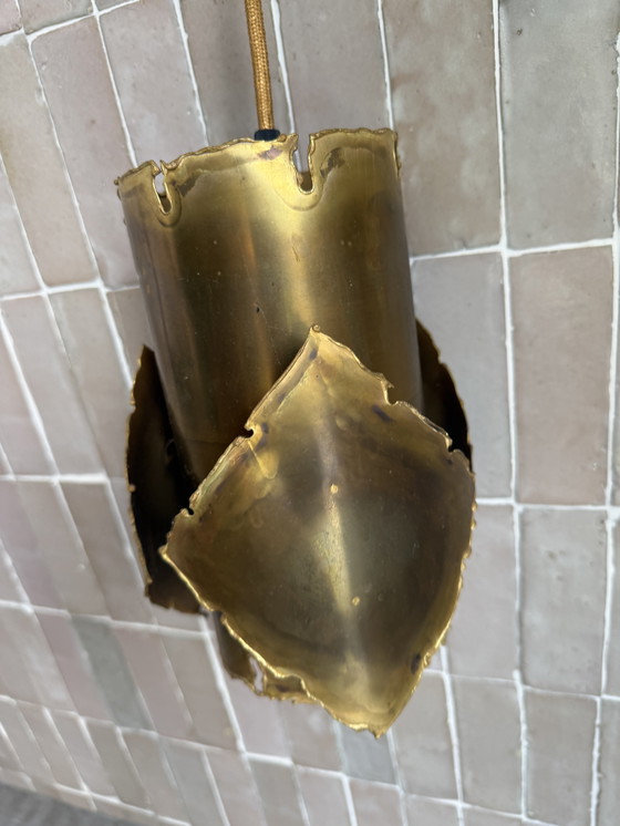 Image 1 of Brutalist Pendant Lamp By Danish Designer Svend Aage Holm Sørensen In Oxidized Brass From The 1960s