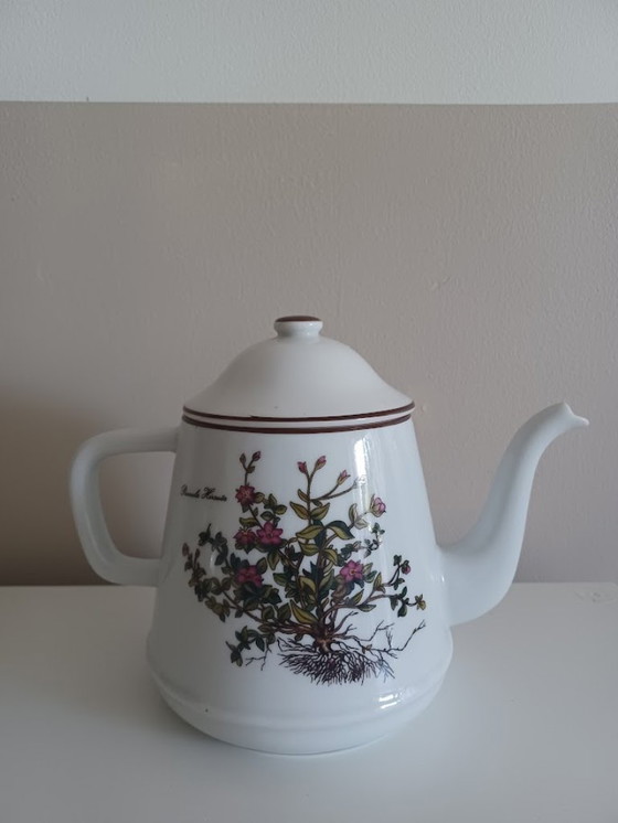 Image 1 of Théière vintage en porcelaine. Sérigraphie botanique. Herrandiz Espagne.