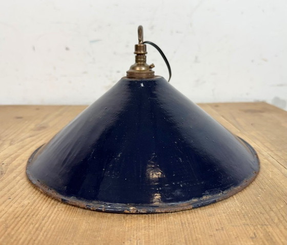 Image 1 of Lampada a sospensione industriale in smalto blu scuro, stile britannico, anni '50