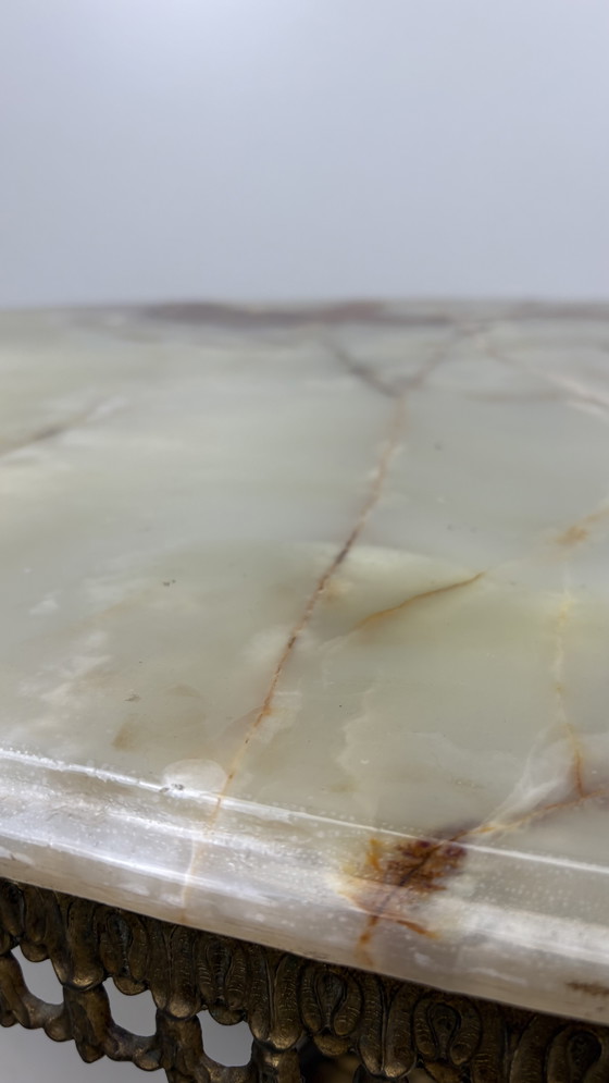 Image 1 of Tavolino da caffè vintage in pietra naturale, ottone e marmo onice