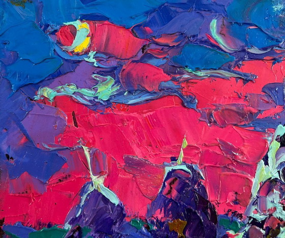 Image 1 of Original Oil Painting: Summer Field Landscape - The Moonlit Night Whispers Silence