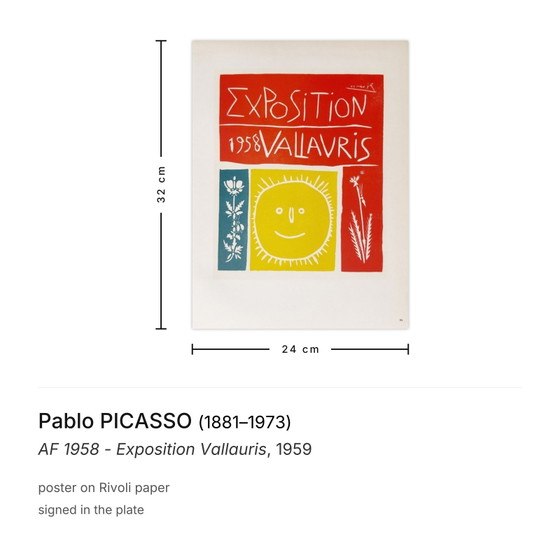 Image 1 of Pablo PICASSO AF 1958 - Plakat der Ausstellung Vallauris 1959