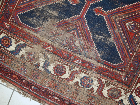 Image 1 of Handgemaakt antiek Perzisch Shiraz-tapijt met een verweerde look, 152 cm x 342 cm, 1900 - 1C464