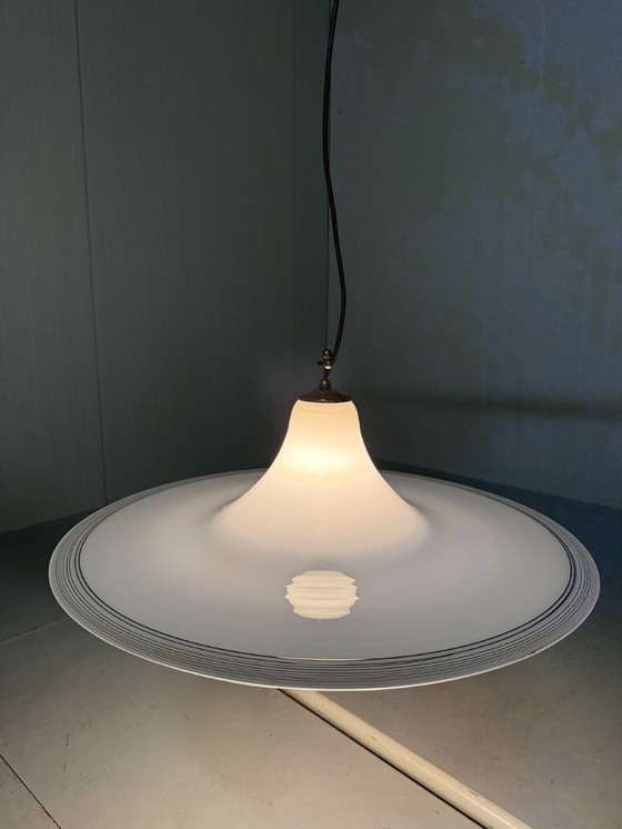 Image 1 of Vistosi Italy large white glass pendant lamp 1960's