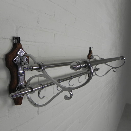 Chrome Art Deco Wall Coat Rack With 6 Hooks, 1930s