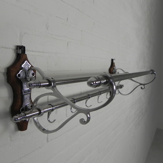Image 1 of Chrome Art Deco Wall Coat Rack With 6 Hooks, 1930s