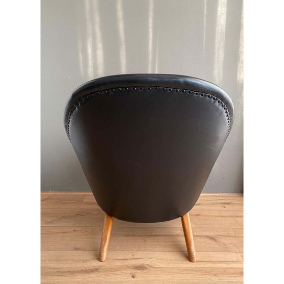 Image 1 of Vintage zwart kunstleren en oranje stoffen fauteuil van Theo Ruth voor Artifort, 1950