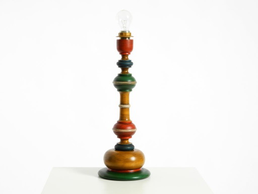 Beautiful, Large 1980s Table Lamp Made of Colorful Stained Pine Wood – tafellampen