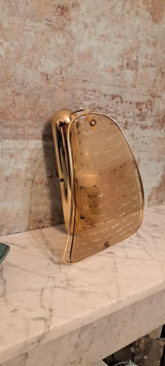 Image 1 of Lampada da parete vintage Lakro in stile Hollywood Regency, ottone dorato/vetro