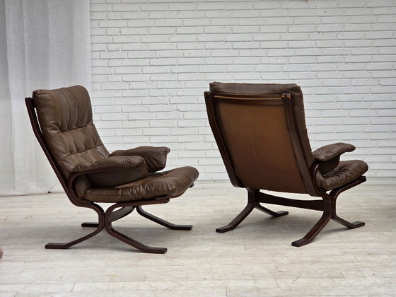 Image 1 of Anni '70, design scandinavo, poltrona in pelle marrone per arredamento.
