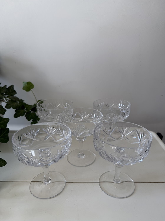 Image 1 of Set of 5 crystal coupe champagne glasses