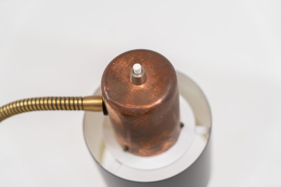 Image 1 of “Beta” table lamp in copper and brass by Jo Hammerborg for Fog & Mørup (Denmark, 1960s).
