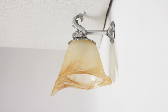 French Fish Wall Sconce Chrome Lamp Peach Orange Marbled Glass Tulip Light – Wall lights, Metal (photo 4 of 10)