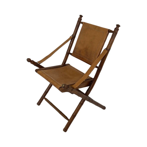 Fauteuil d'officier - bois et cuir - style campagne militaire