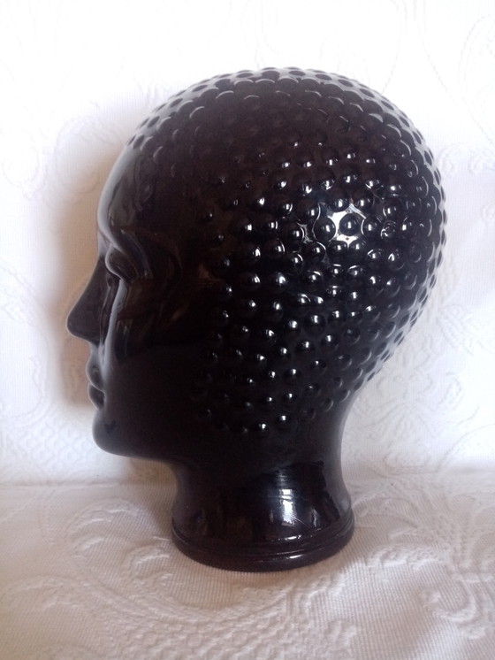 Image 1 of Black Glass Mannequin Head Design after Piero Fornasetti 70s