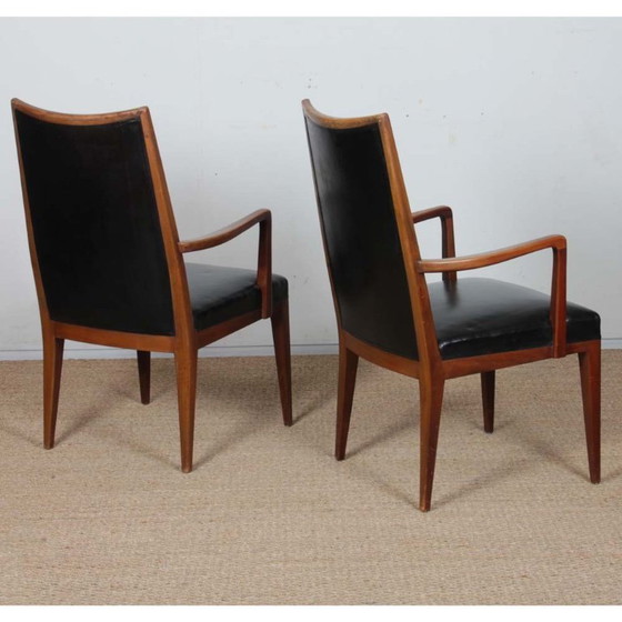 Image 1 of Pair of vintage wooden and leather armchairs from the 1950s