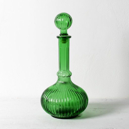 Vintage Emerald Green Glass Decanter / Rare Bottle with Stopper / Empoli / Italy / 1970s
