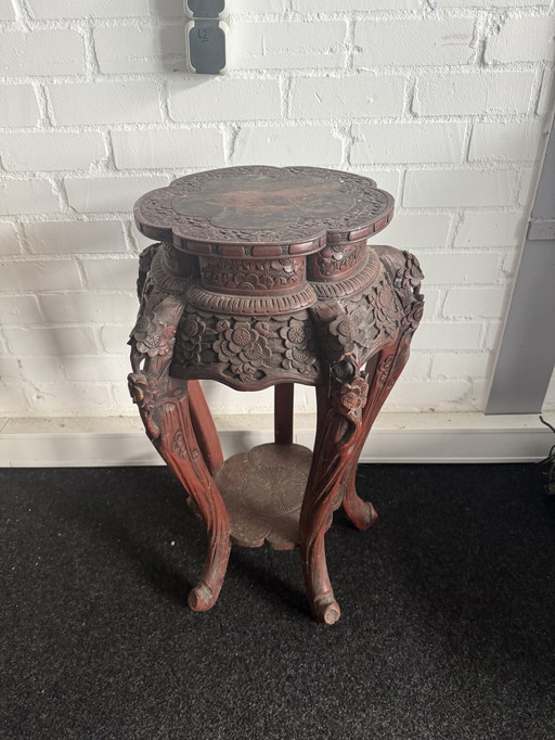 Soporte para plantas vintage de madera dura tallada china