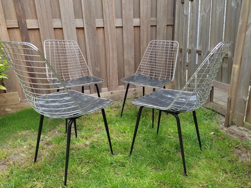 4x Vintage draadstoeltjes