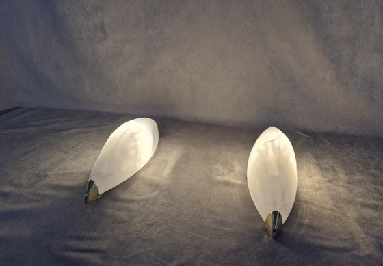 Image 1 of Coppia di lampade da parete vintage Näve Leuchten (1998) - Vetro smerigliato, dettagli in ottone, modello 1431